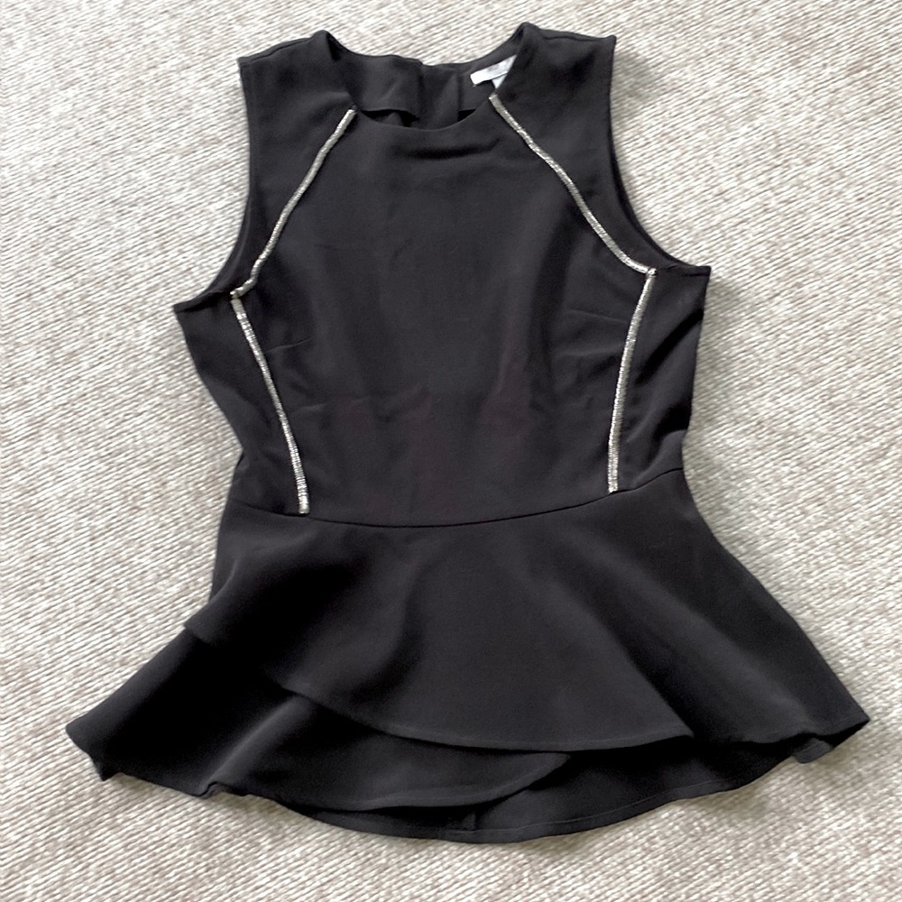 H&M Black Peplum Sleeveless Top with Silver Trim